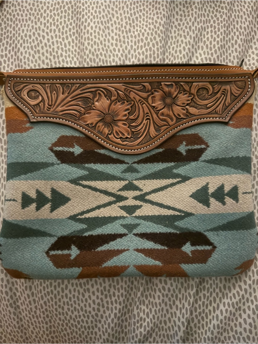 Western Tooled Leather-Trim Clutch